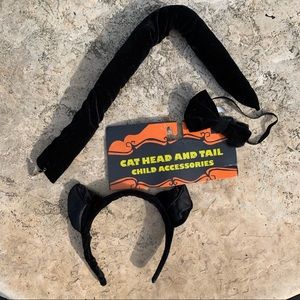 Kitty Cat Costume Headband, Tail and Collar Bow Tie and Glitter Face Mask